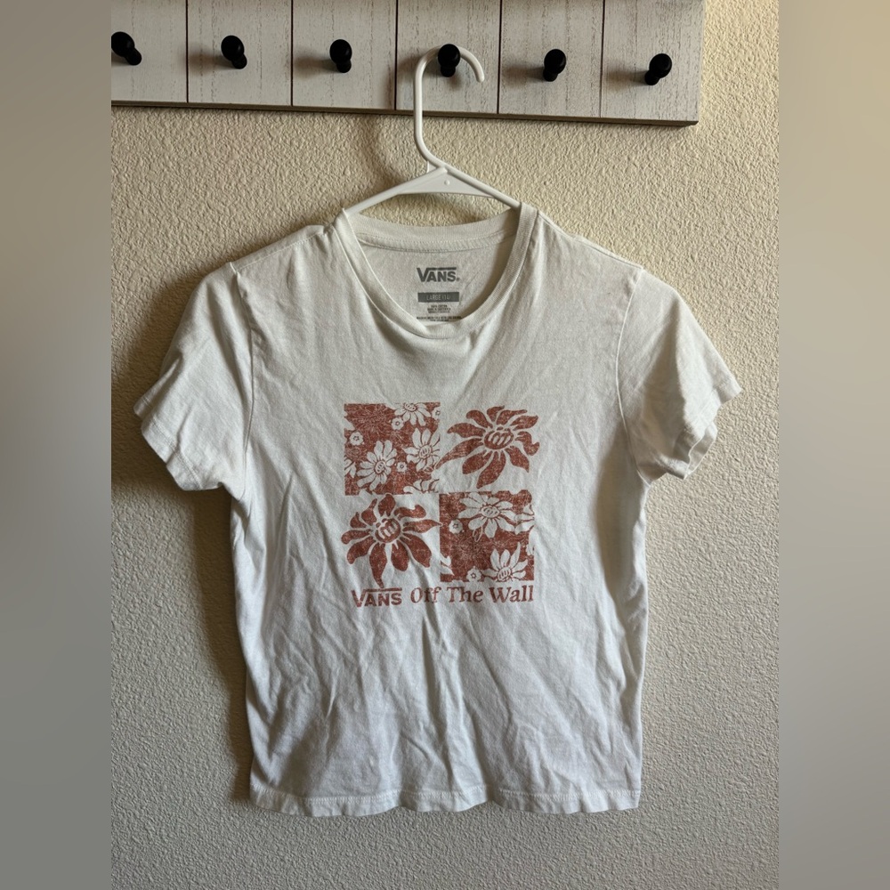 Vans White Crewneck Tee with Gray Logo Print